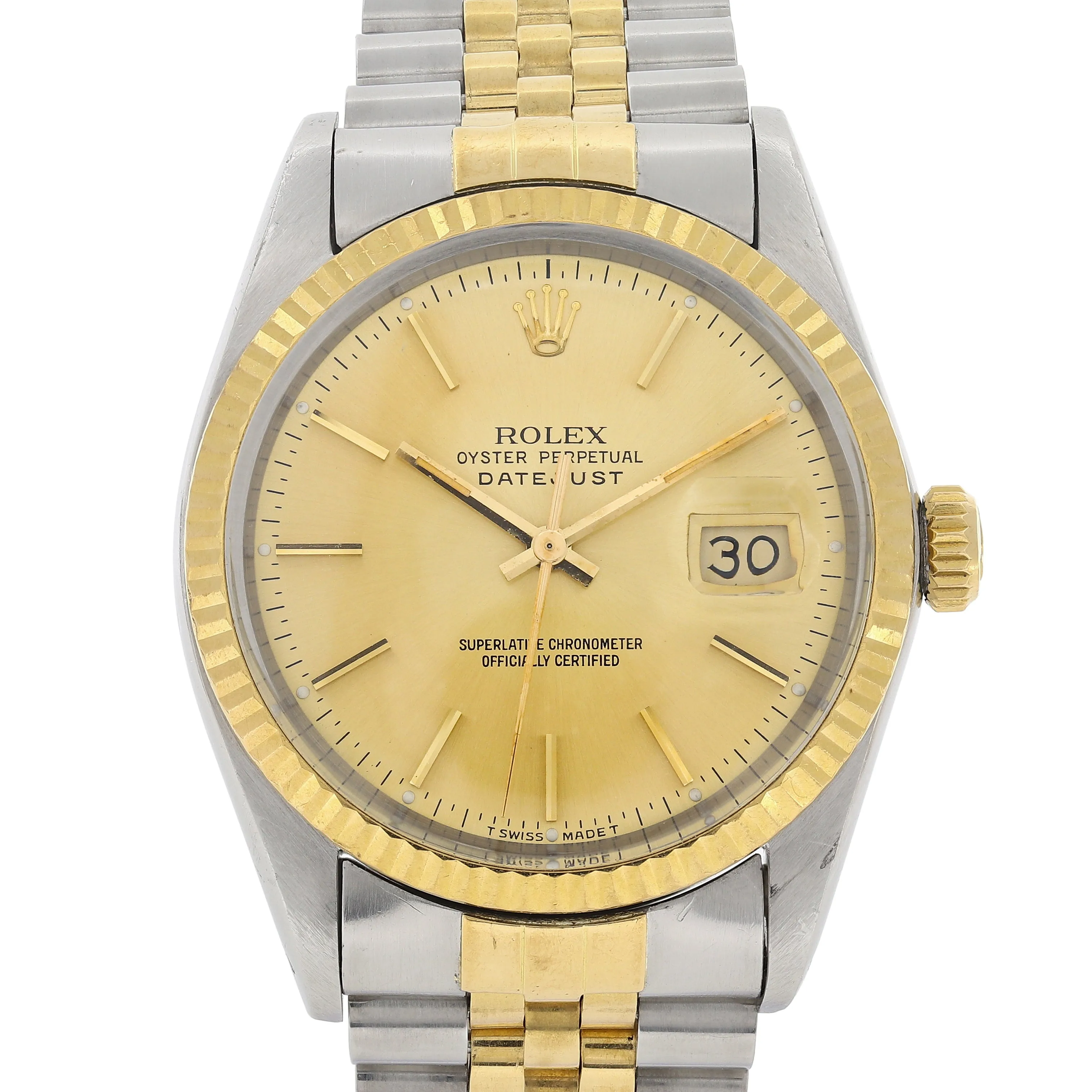 Rolex Datejust 16013 Champagne Stick c. 1986 Unpolished Jubilee 18k Yellow Gold & Steel 36 mm