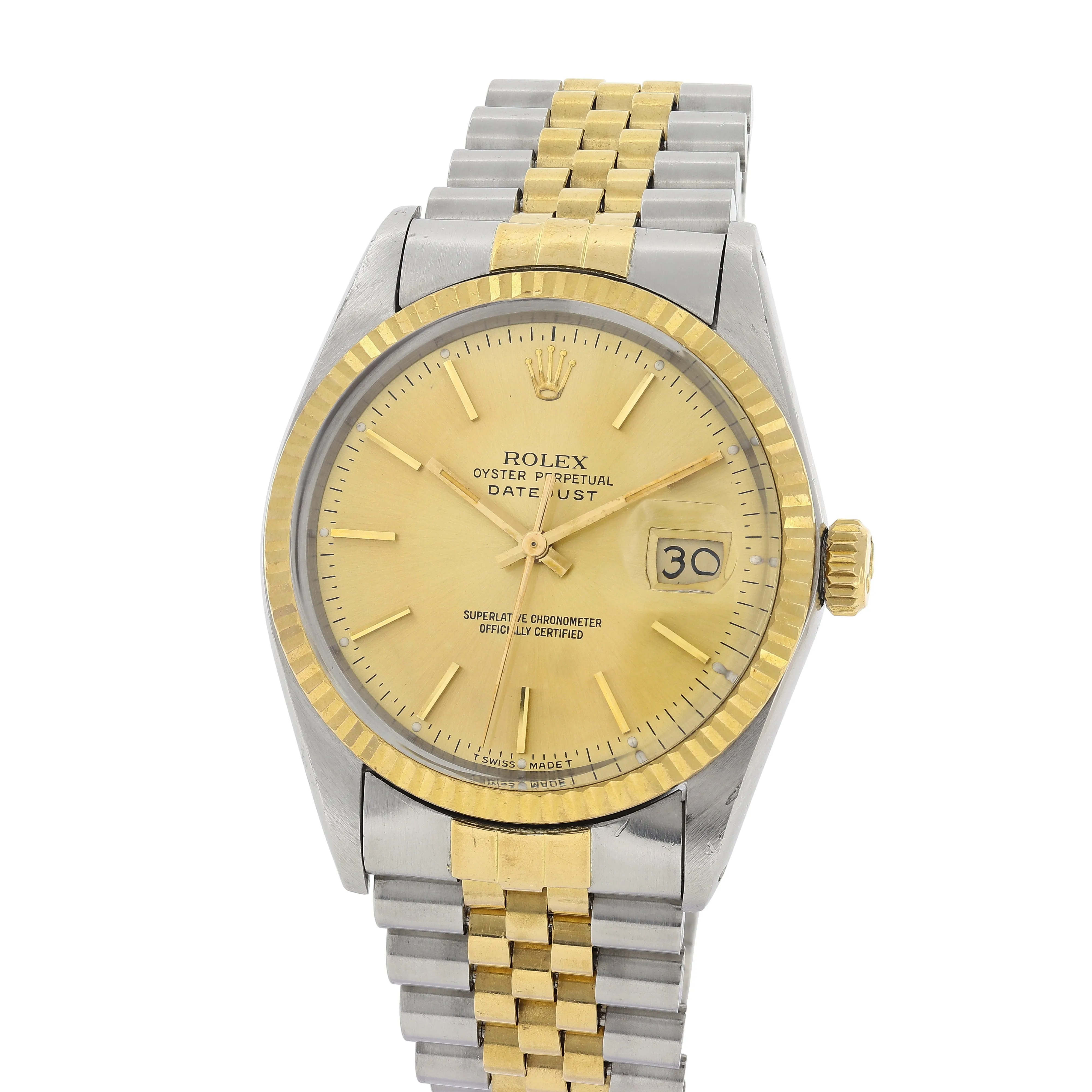 Rolex Datejust 16013 Champagne Stick c. 1986 Unpolished Jubilee 18k Yellow Gold & Steel 36 mm