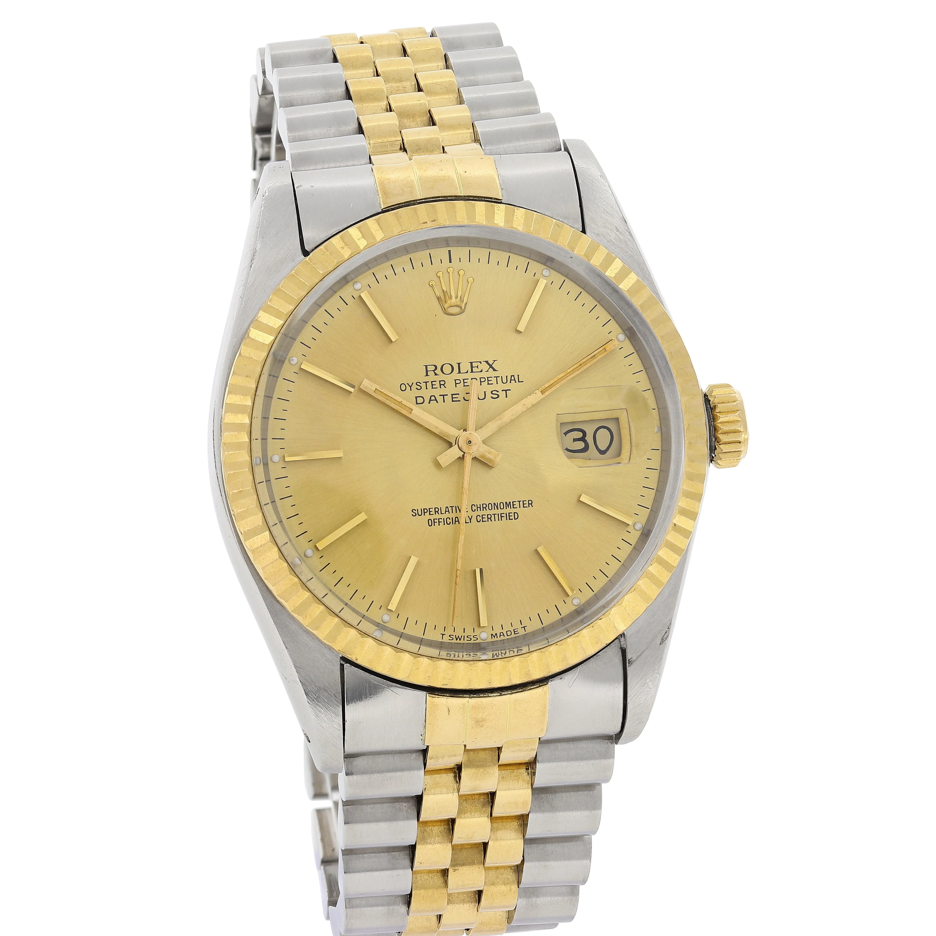 Rolex Datejust 16013 Champagne Stick c. 1986 Unpolished Jubilee 18k Yellow Gold & Steel 36 mm