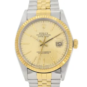 Rolex Datejust 16013 Tapestry Champagne c. 1986 Unpolished Jubilee 18k Yellow Gold & Steel 36 mm