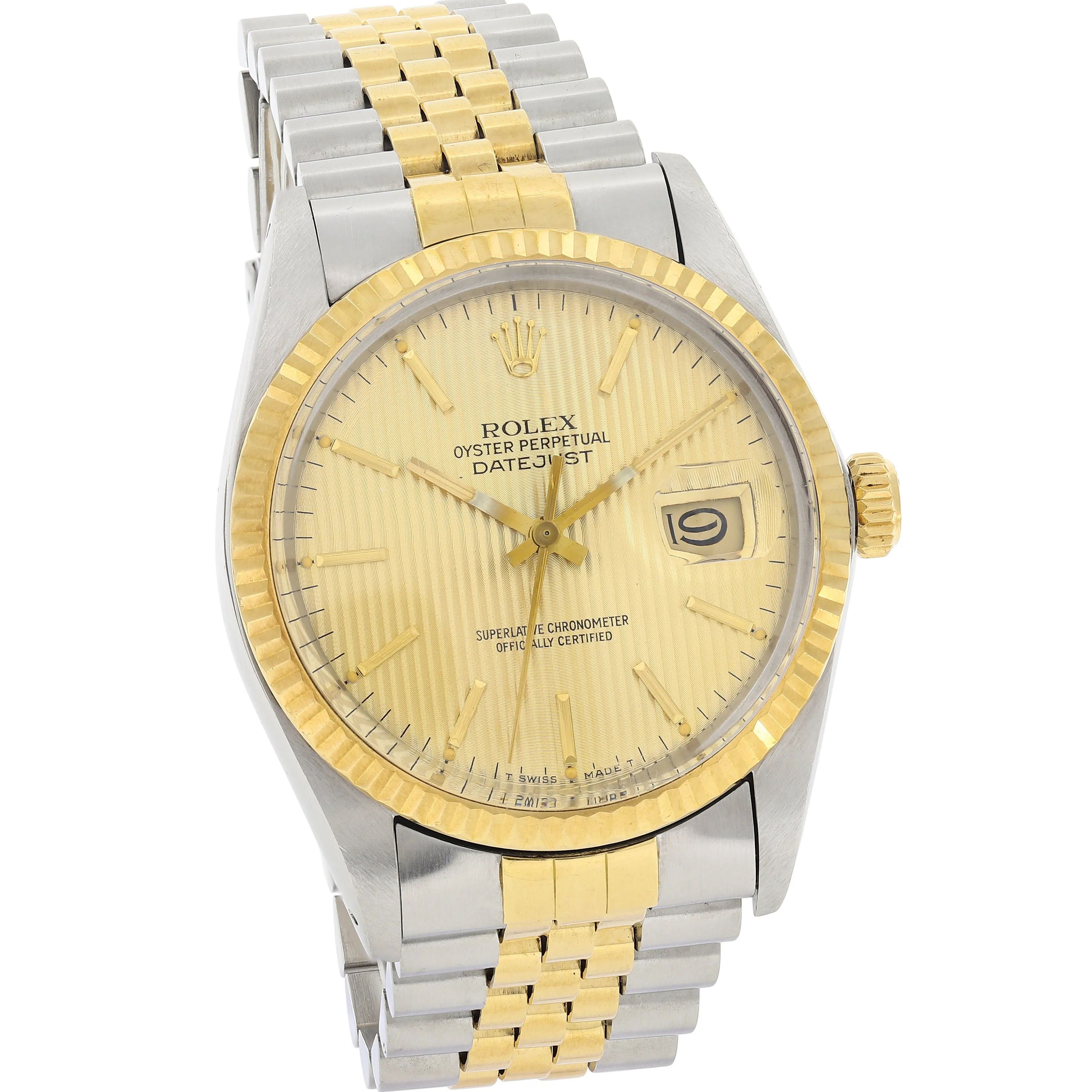 Rolex Datejust 16013 Tapestry Champagne c. 1986 Unpolished Jubilee 18k Yellow Gold & Steel 36 mm