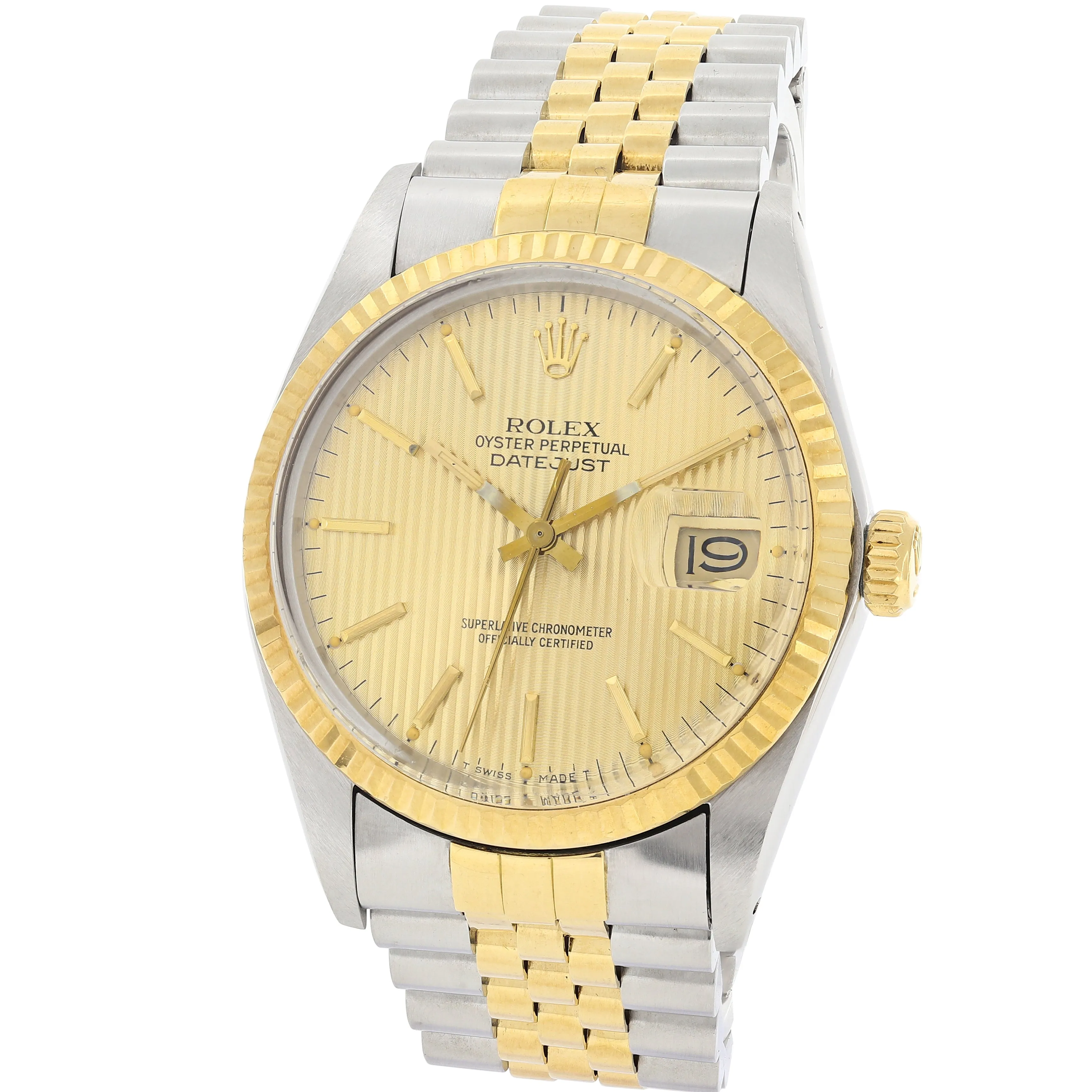 Rolex Datejust 16013 Tapestry Champagne c. 1986 Unpolished Jubilee 18k Yellow Gold & Steel 36 mm
