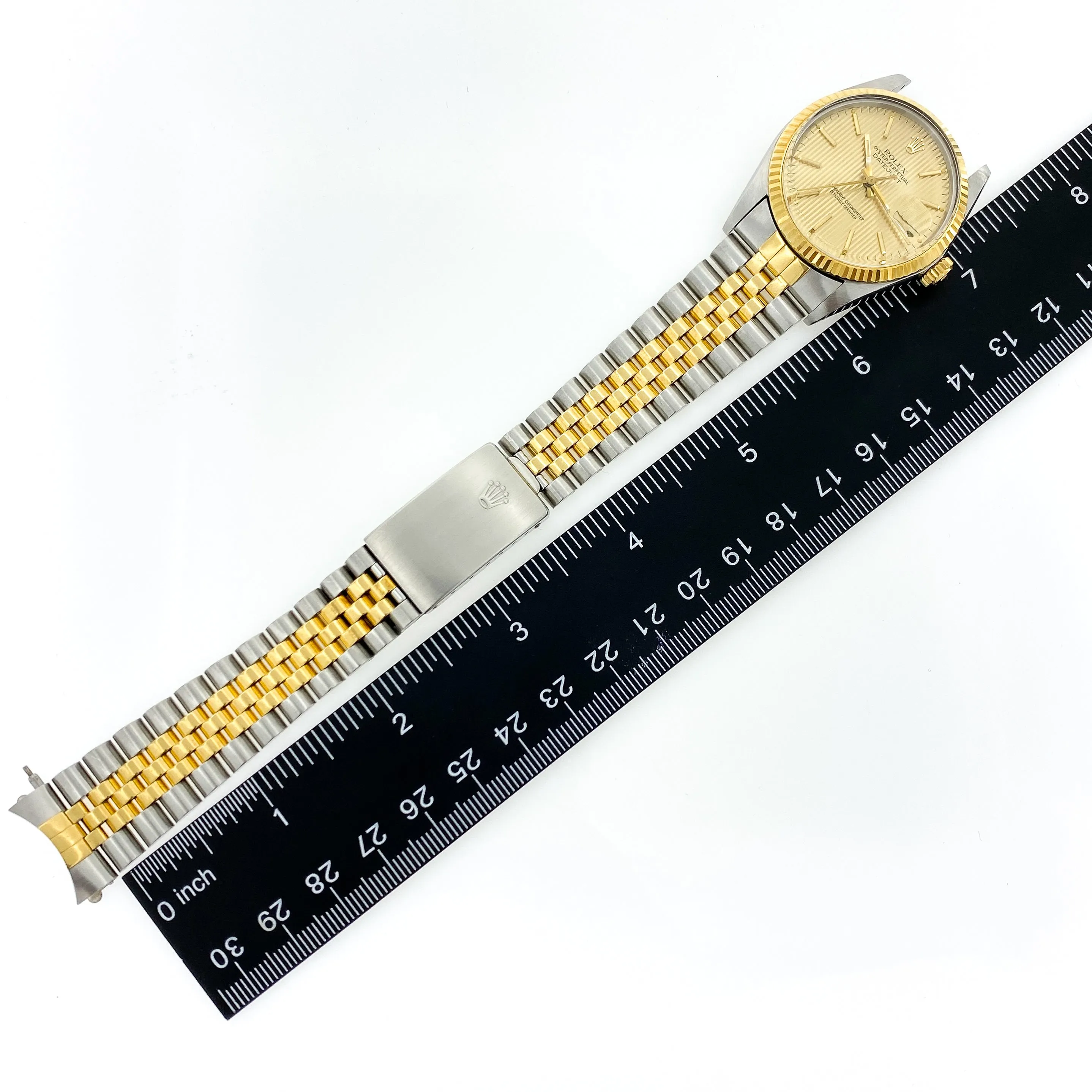 Rolex Datejust 16013 Tapestry Champagne c. 1986 Unpolished Jubilee 18k Yellow Gold & Steel 36 mm