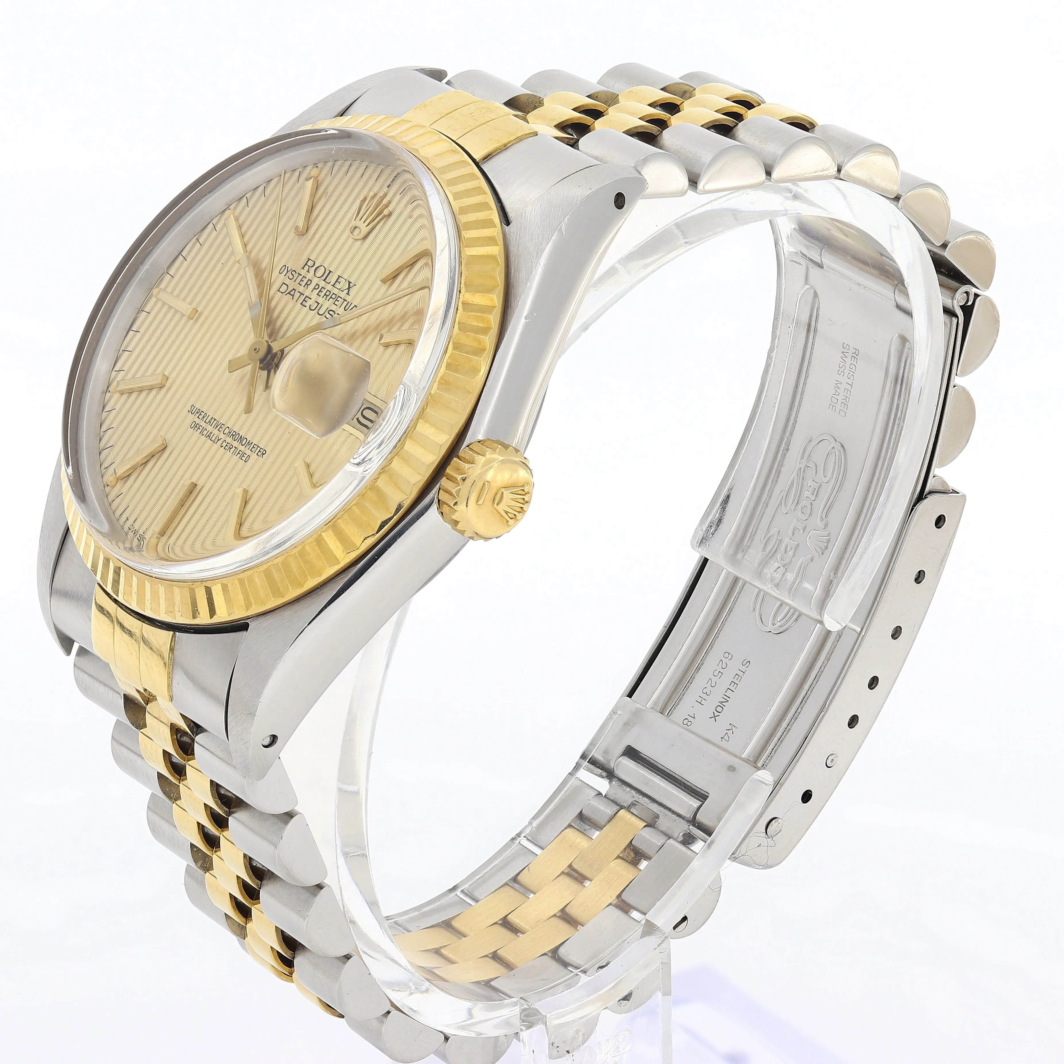 Rolex Datejust 16013 Tapestry Champagne c. 1986 Unpolished Jubilee 18k Yellow Gold & Steel 36 mm