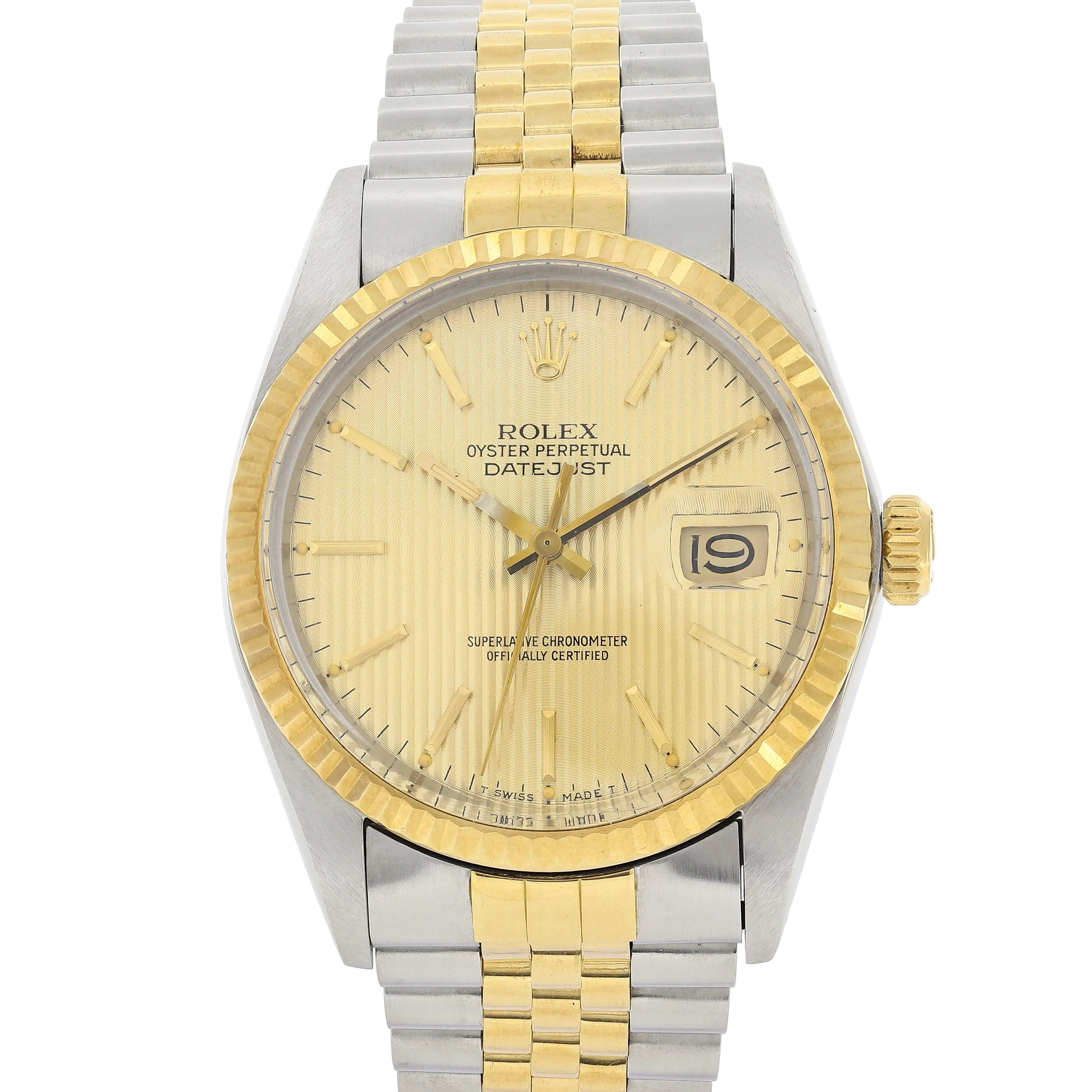Rolex Datejust 16013 Tapestry Champagne c. 1986 Unpolished Jubilee 18k Yellow Gold & Steel 36 mm