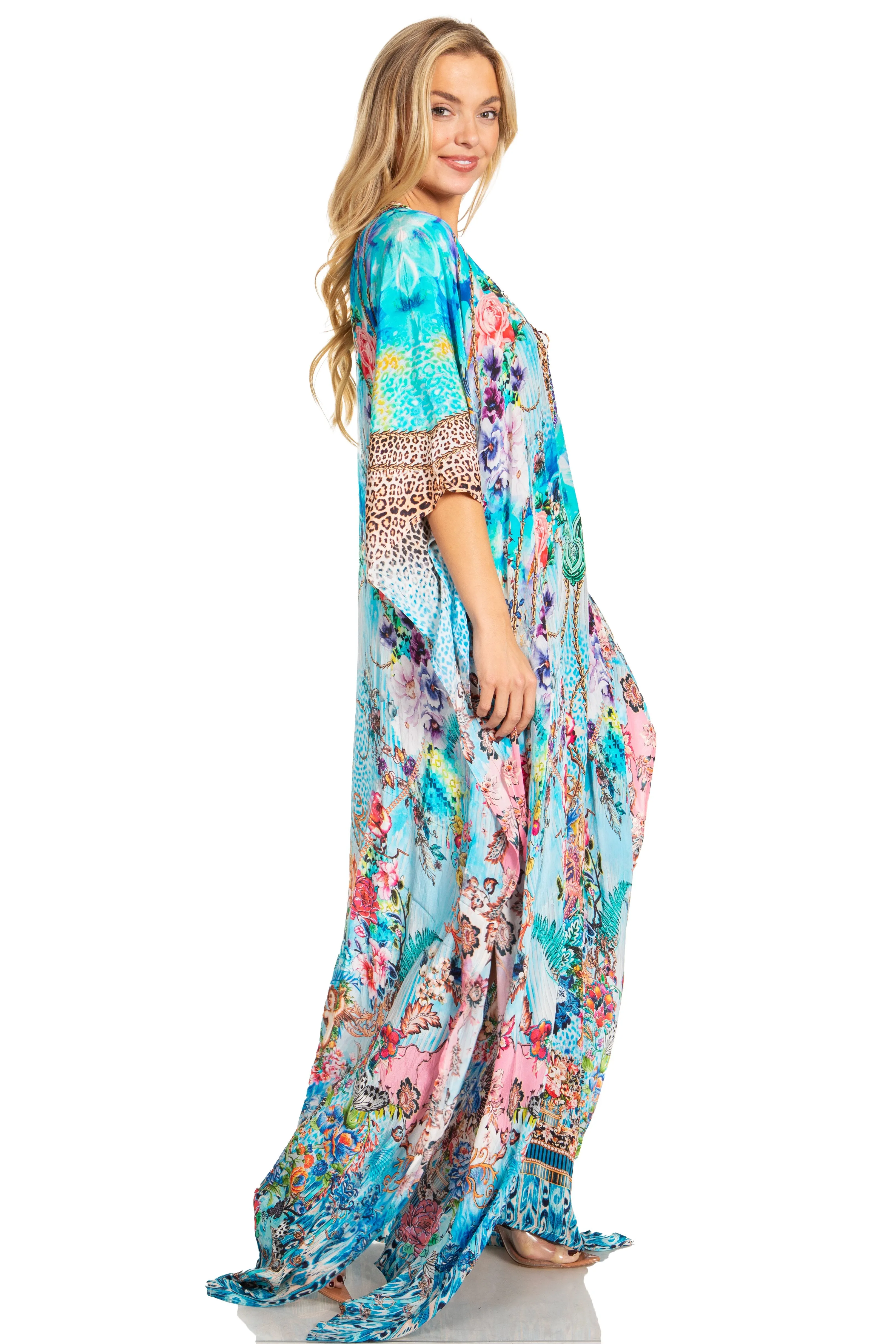 Sakkas Georgettina 2025 Flowy Rhinestone V Neck Long Caftan Dress / Cover Up