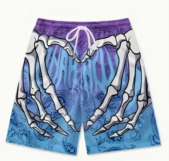 Skeleton finger & paisley pattern shorts-D773 | Inspanda