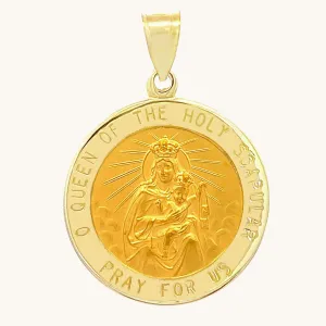 SOLID 14K GOLD HOLY SCAPULAR TWO-SIDED MEDAL | ROUND