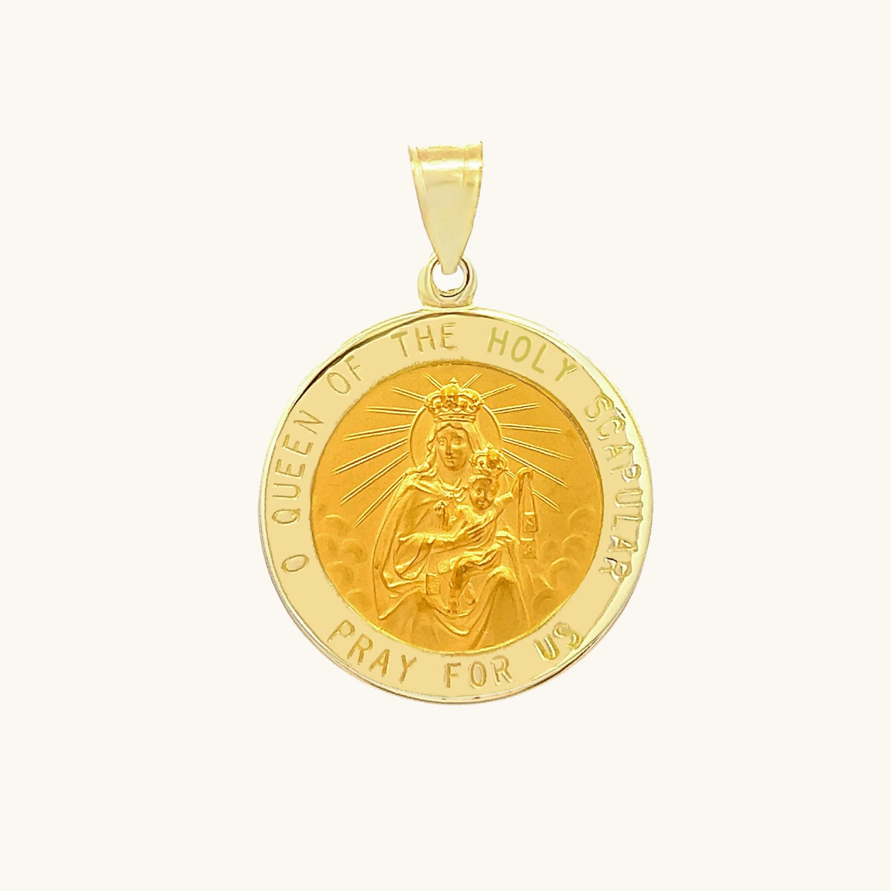 SOLID 14K GOLD HOLY SCAPULAR TWO-SIDED MEDAL | ROUND
