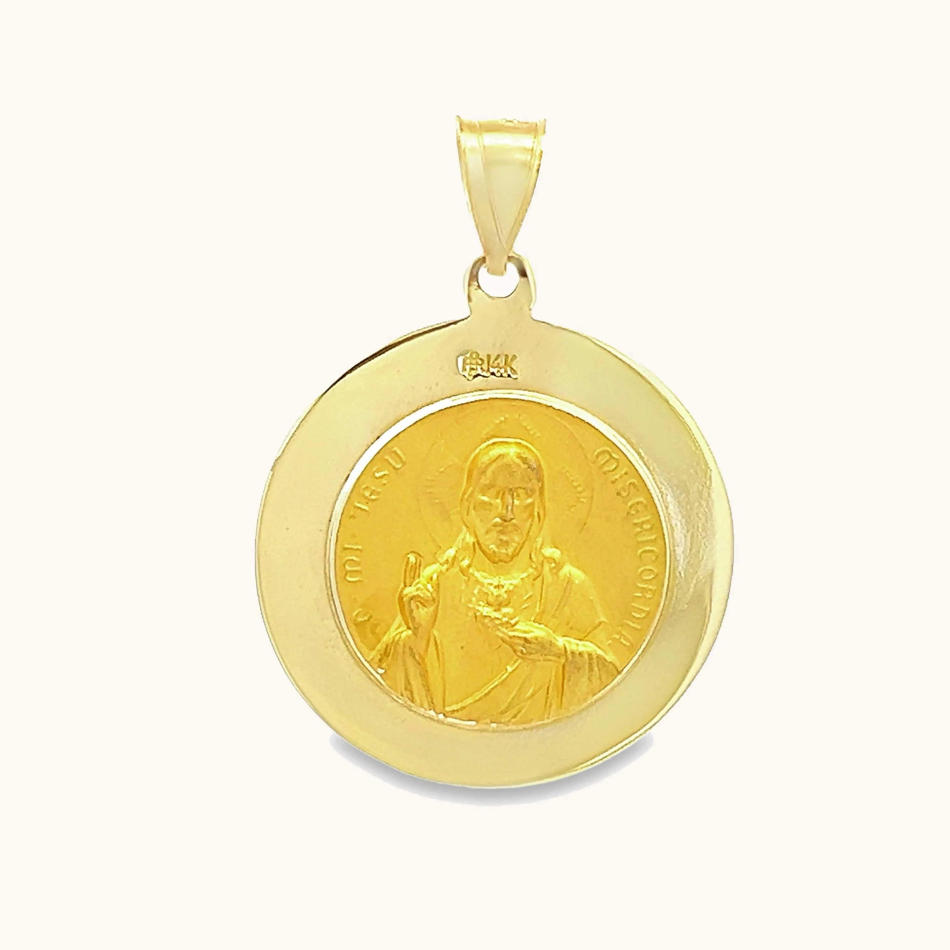 SOLID 14K GOLD HOLY SCAPULAR TWO-SIDED MEDAL | ROUND