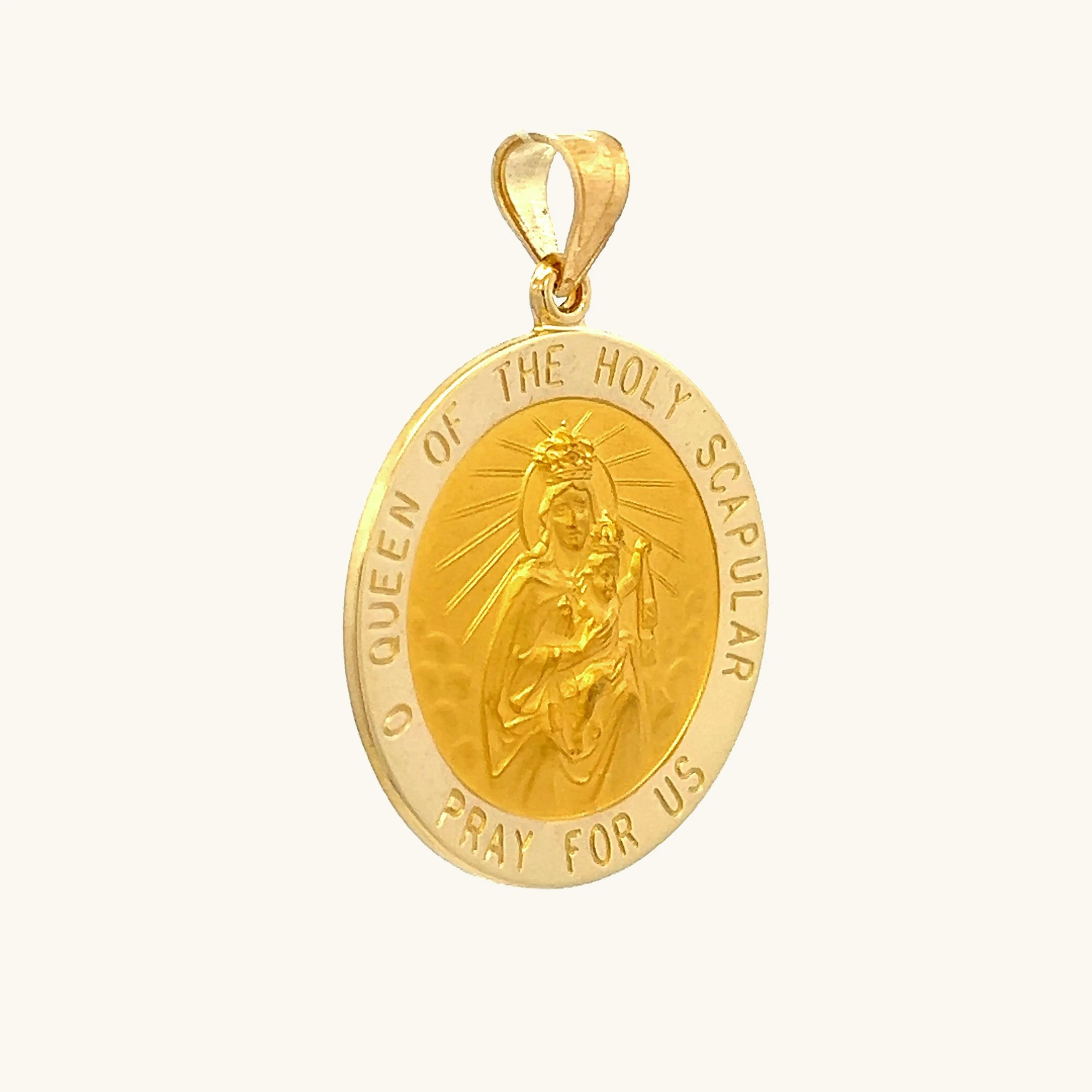 SOLID 14K GOLD HOLY SCAPULAR TWO-SIDED MEDAL | ROUND