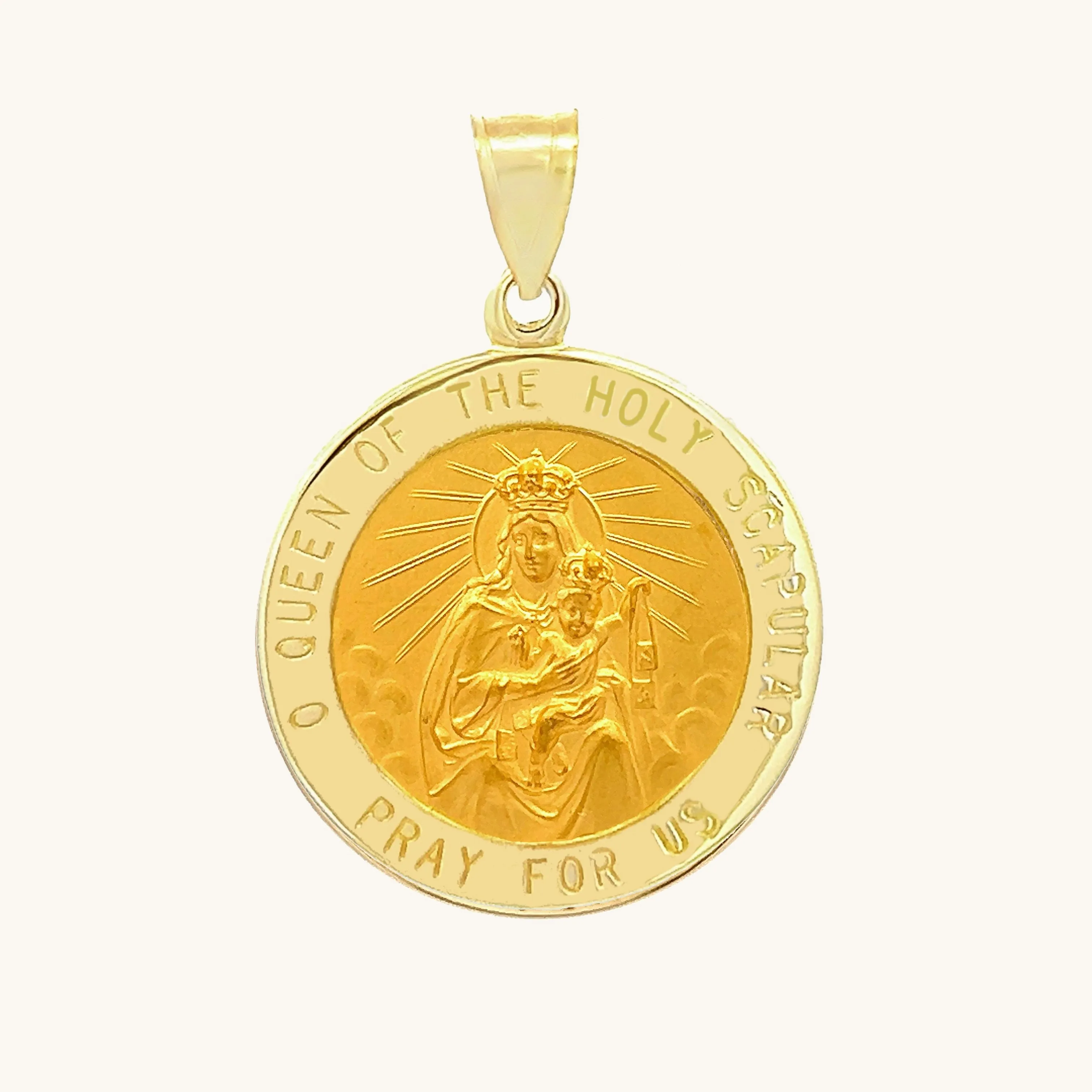 SOLID 14K GOLD HOLY SCAPULAR TWO-SIDED MEDAL | ROUND