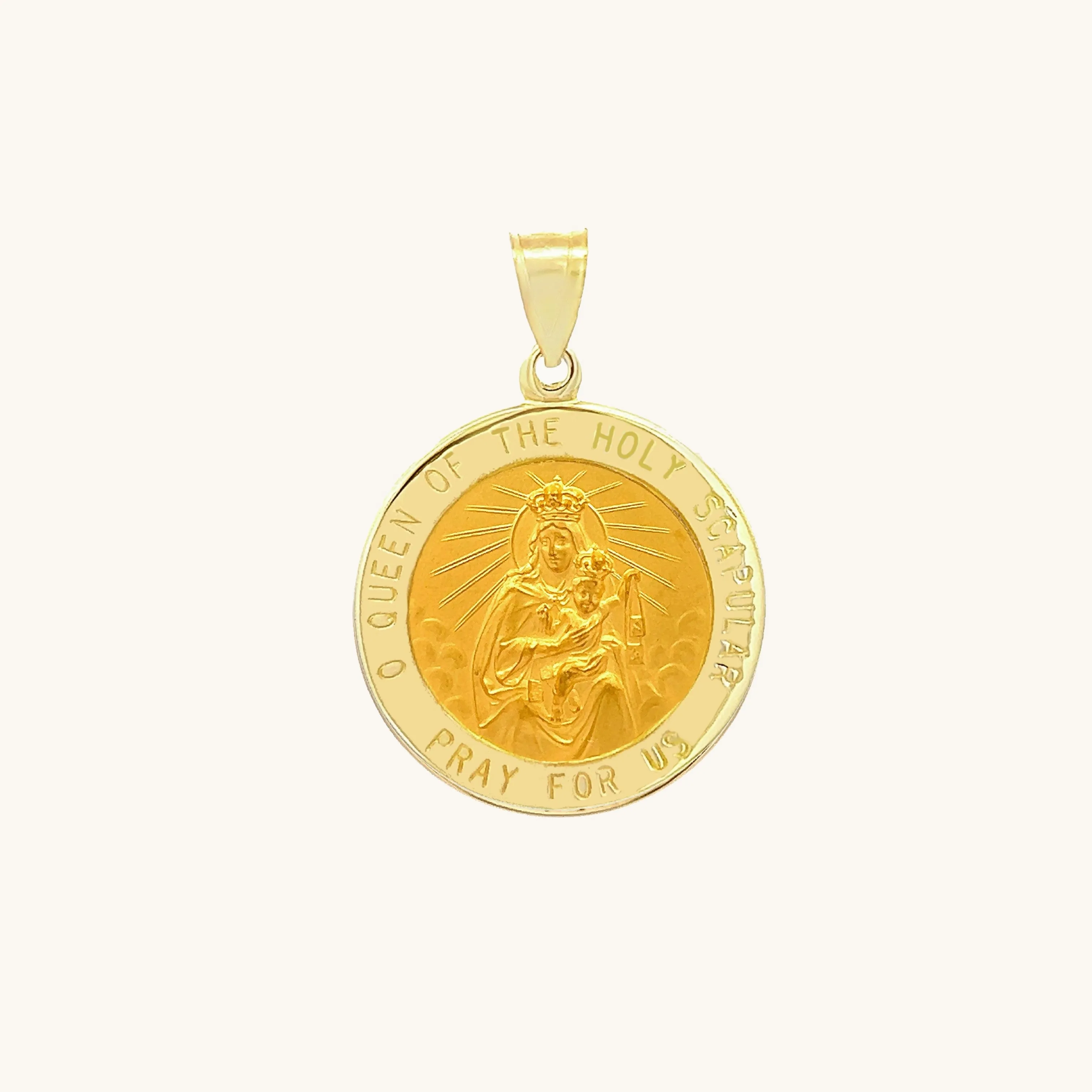 SOLID 14K GOLD HOLY SCAPULAR TWO-SIDED MEDAL | ROUND