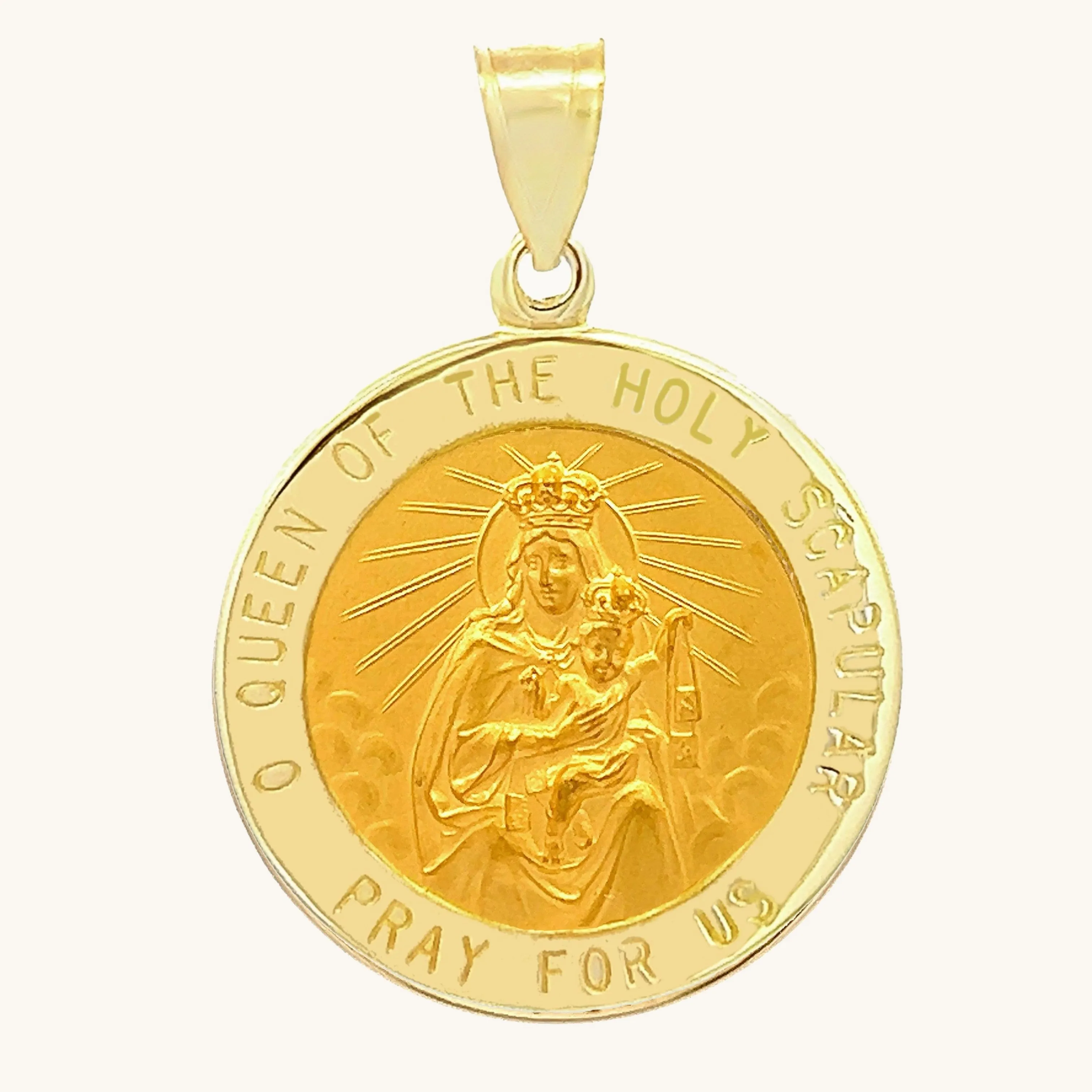 SOLID 14K GOLD HOLY SCAPULAR TWO-SIDED MEDAL | ROUND