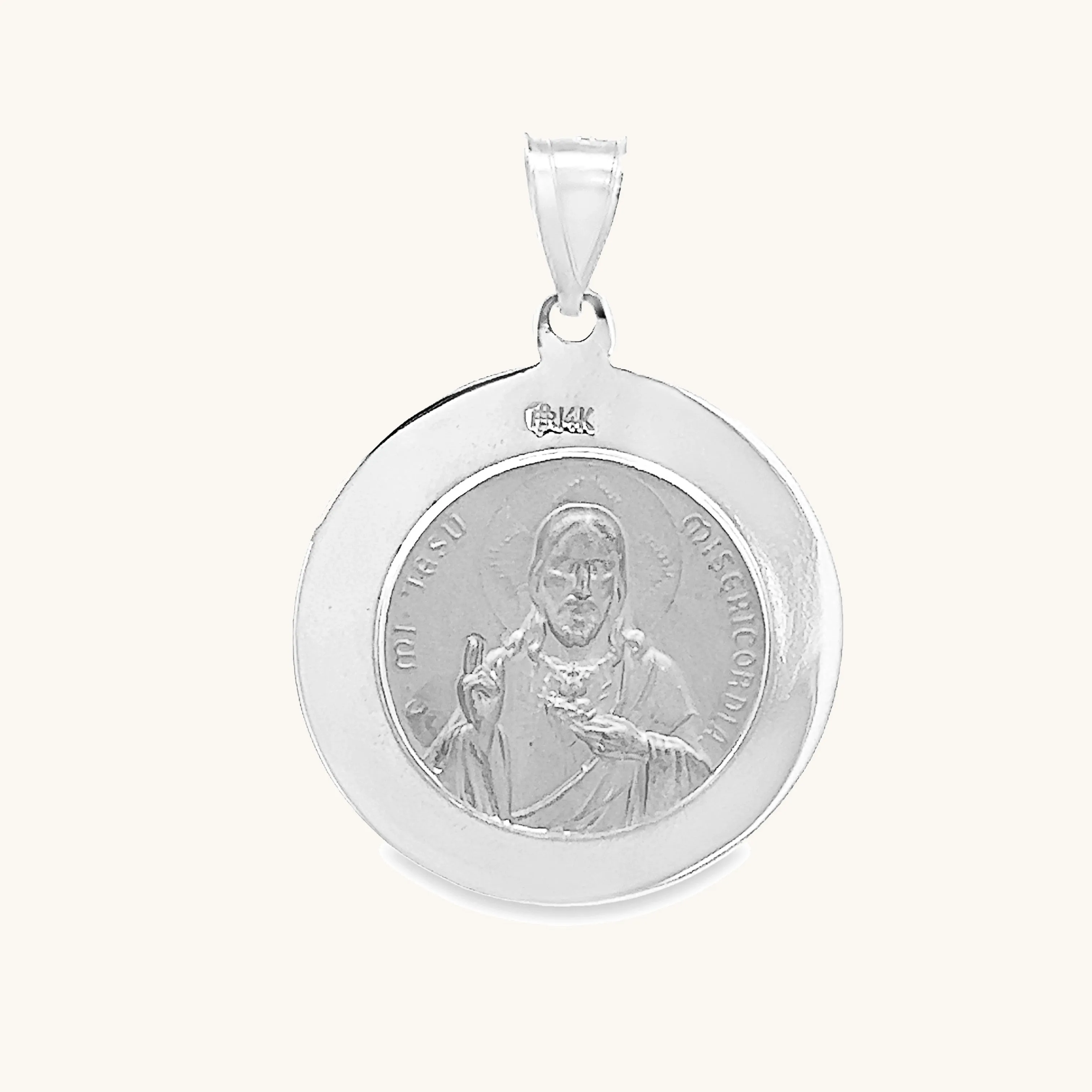 SOLID 14K GOLD HOLY SCAPULAR TWO-SIDED MEDAL | ROUND