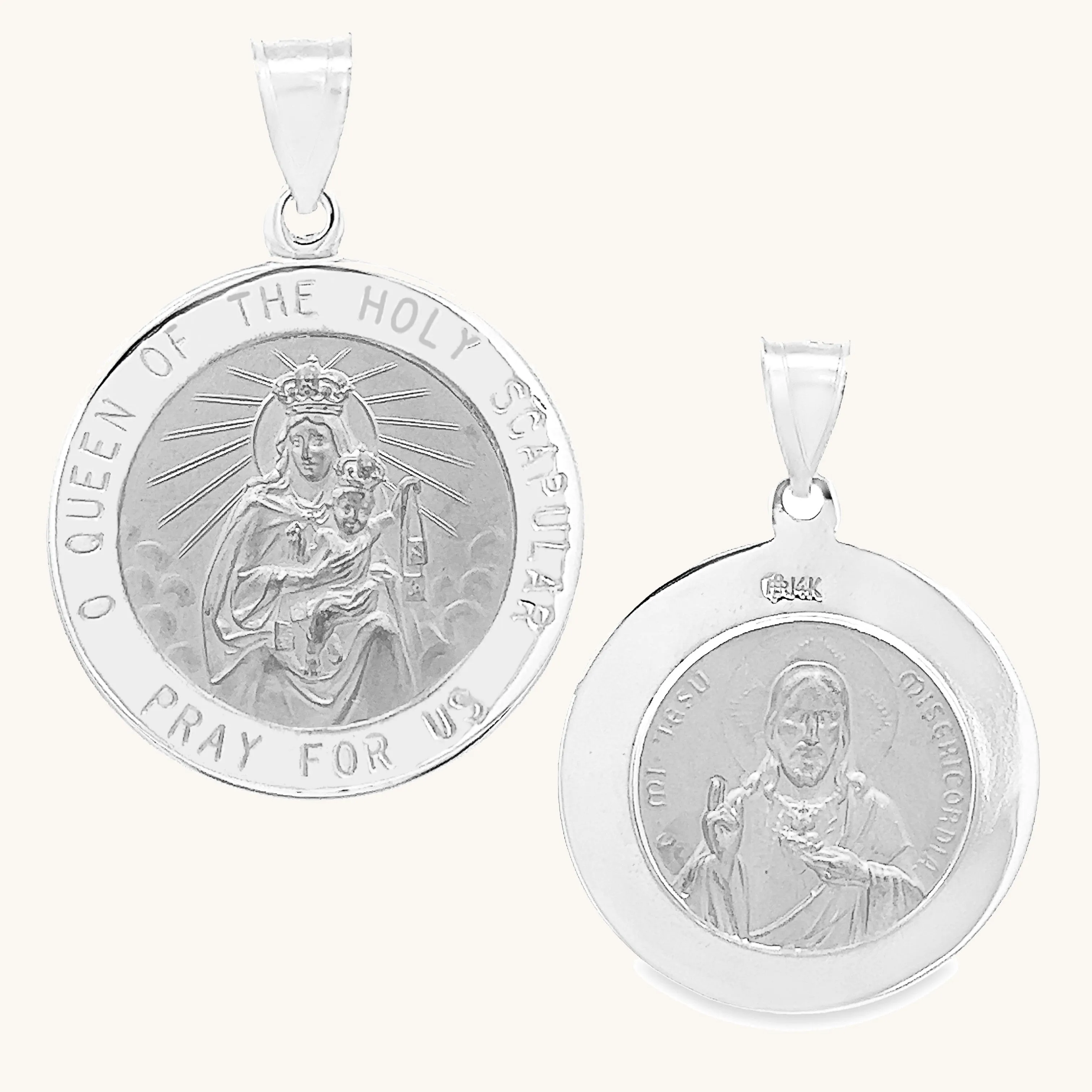 SOLID 14K GOLD HOLY SCAPULAR TWO-SIDED MEDAL | ROUND