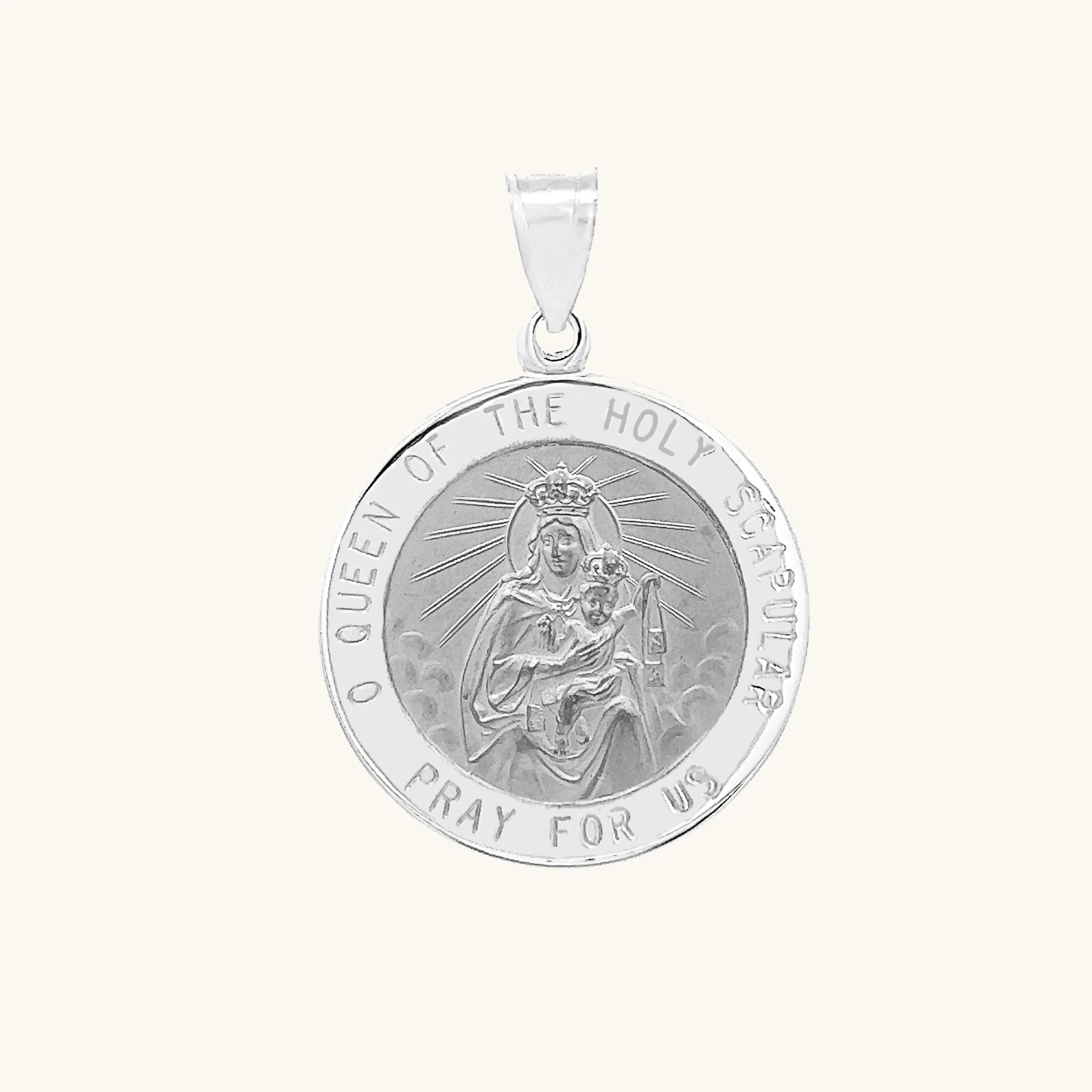 SOLID 14K GOLD HOLY SCAPULAR TWO-SIDED MEDAL | ROUND
