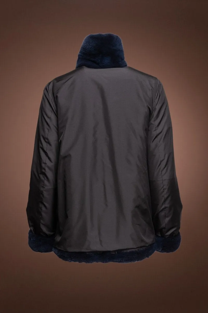 Sporty Reversible Ocean Blue Sheared Mink Fur Jacket