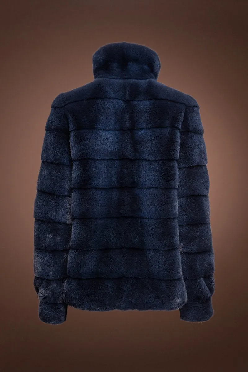 Sporty Reversible Ocean Blue Sheared Mink Fur Jacket
