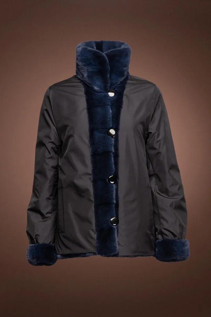 Sporty Reversible Ocean Blue Sheared Mink Fur Jacket