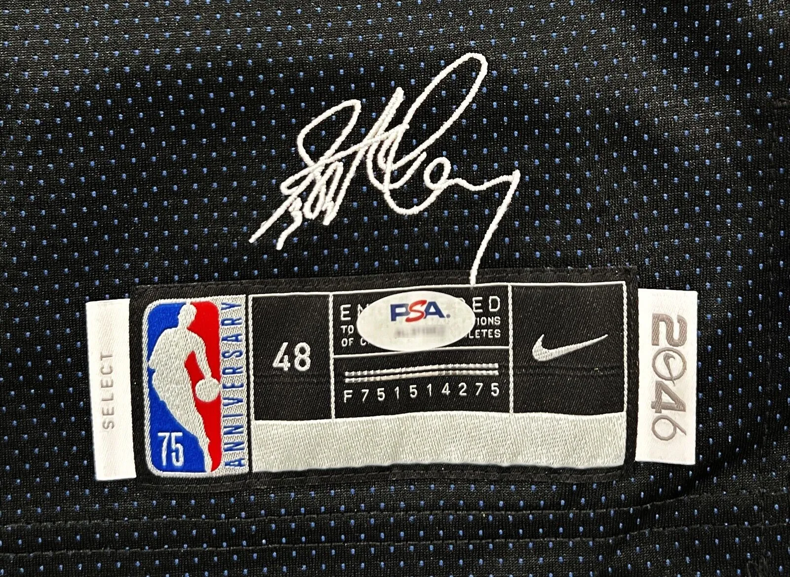 Stephen Curry Warriors Signed 75th Anniversary Black Select Nike Jersey PSA