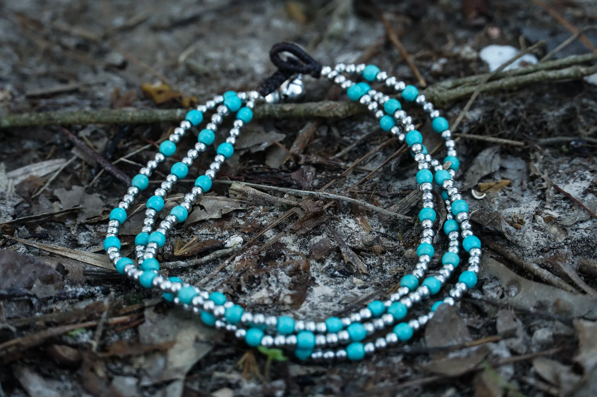Triple Strand Turquoise Boho Silver Anklet