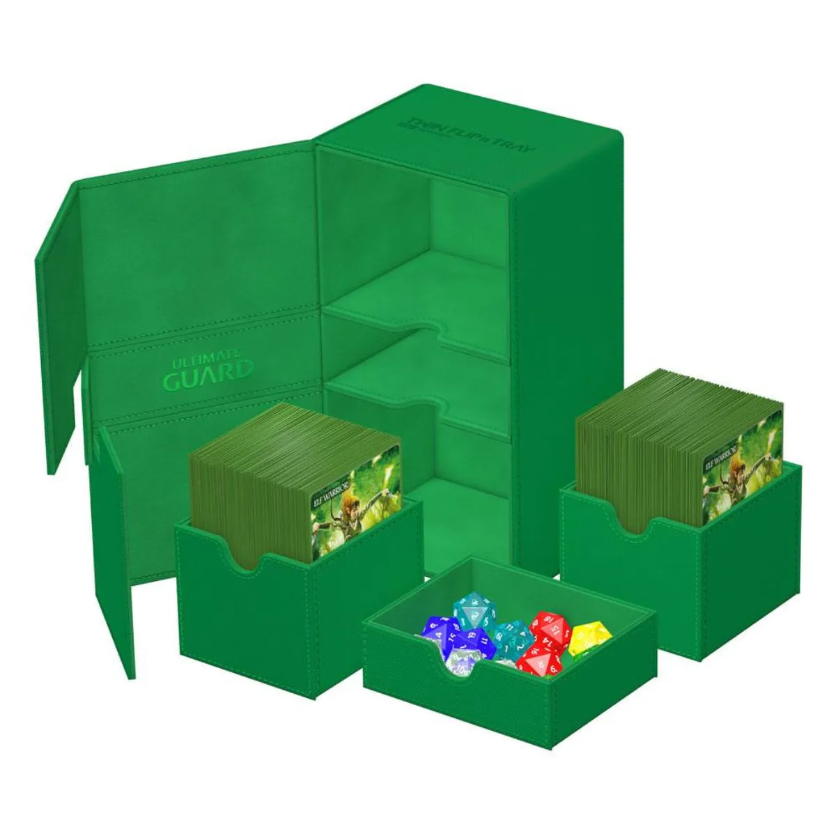 Ultimate Guard Twin Flip n Tray 200  XenoSkin Monocolor Green Deck Box