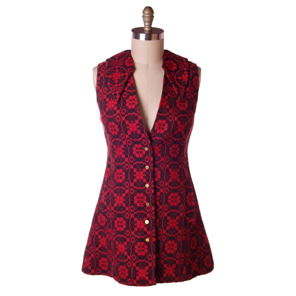 Vintage Dress Carpetbag Tunic Red/Black Geometric Iceland 1970s M