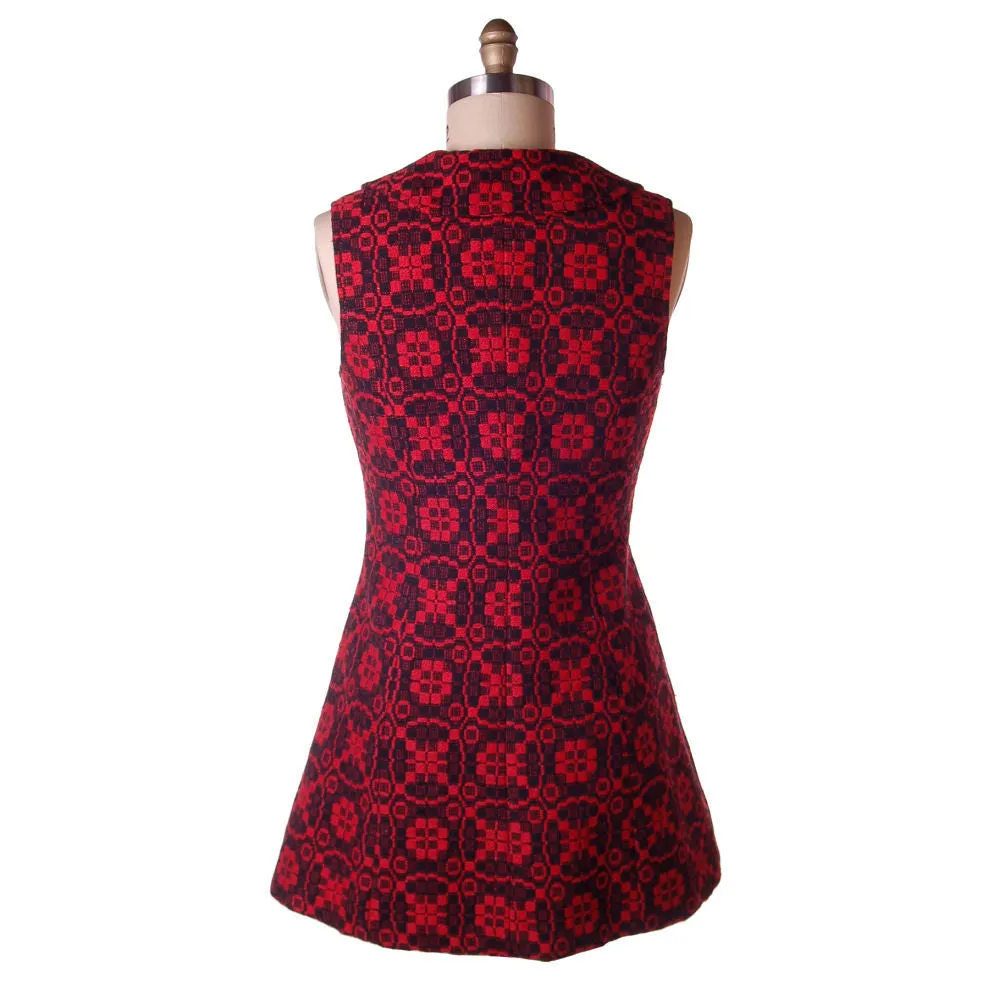 Vintage Dress Carpetbag Tunic Red/Black Geometric Iceland 1970s M
