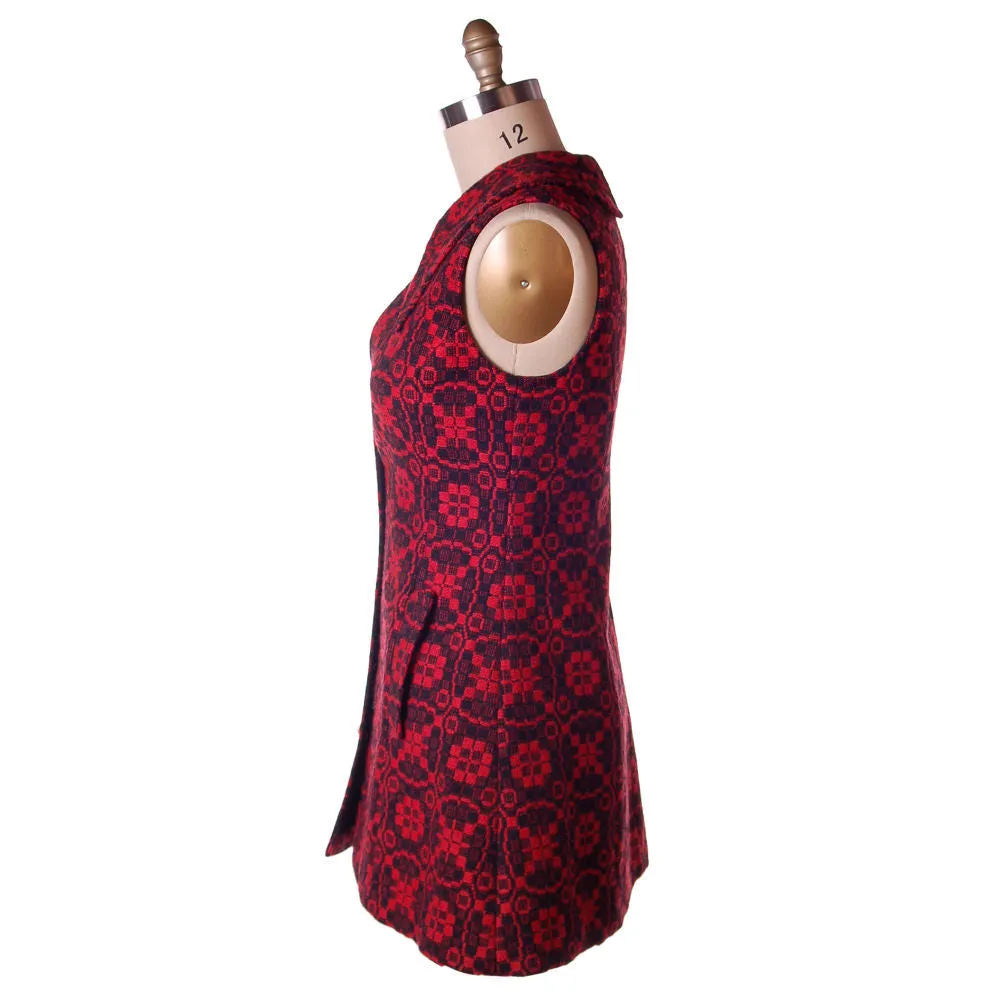 Vintage Dress Carpetbag Tunic Red/Black Geometric Iceland 1970s M
