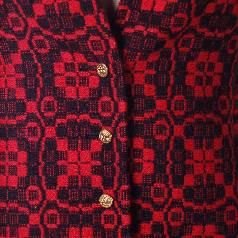 Vintage Dress Carpetbag Tunic Red/Black Geometric Iceland 1970s M