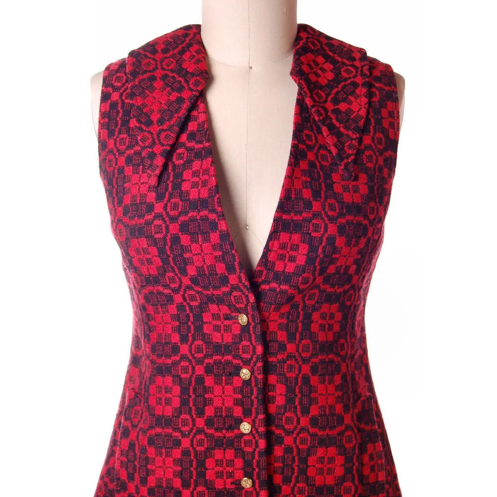 Vintage Dress Carpetbag Tunic Red/Black Geometric Iceland 1970s M