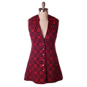 Vintage Dress Carpetbag Tunic Red/Black Geometric Iceland 1970s M