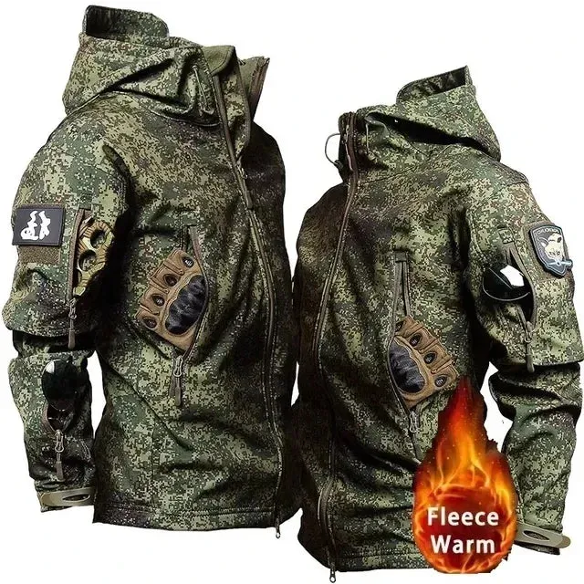 Winter Russian Fleece Hooded Mens Jacket Multiple Pocket Zipper Waterproof and Windproof Tactical Coat Ropa Hombre