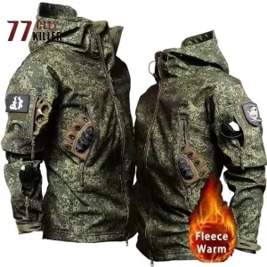 Winter Russian Fleece Hooded Mens Jacket Multiple Pocket Zipper Waterproof and Windproof Tactical Coat Ropa Hombre