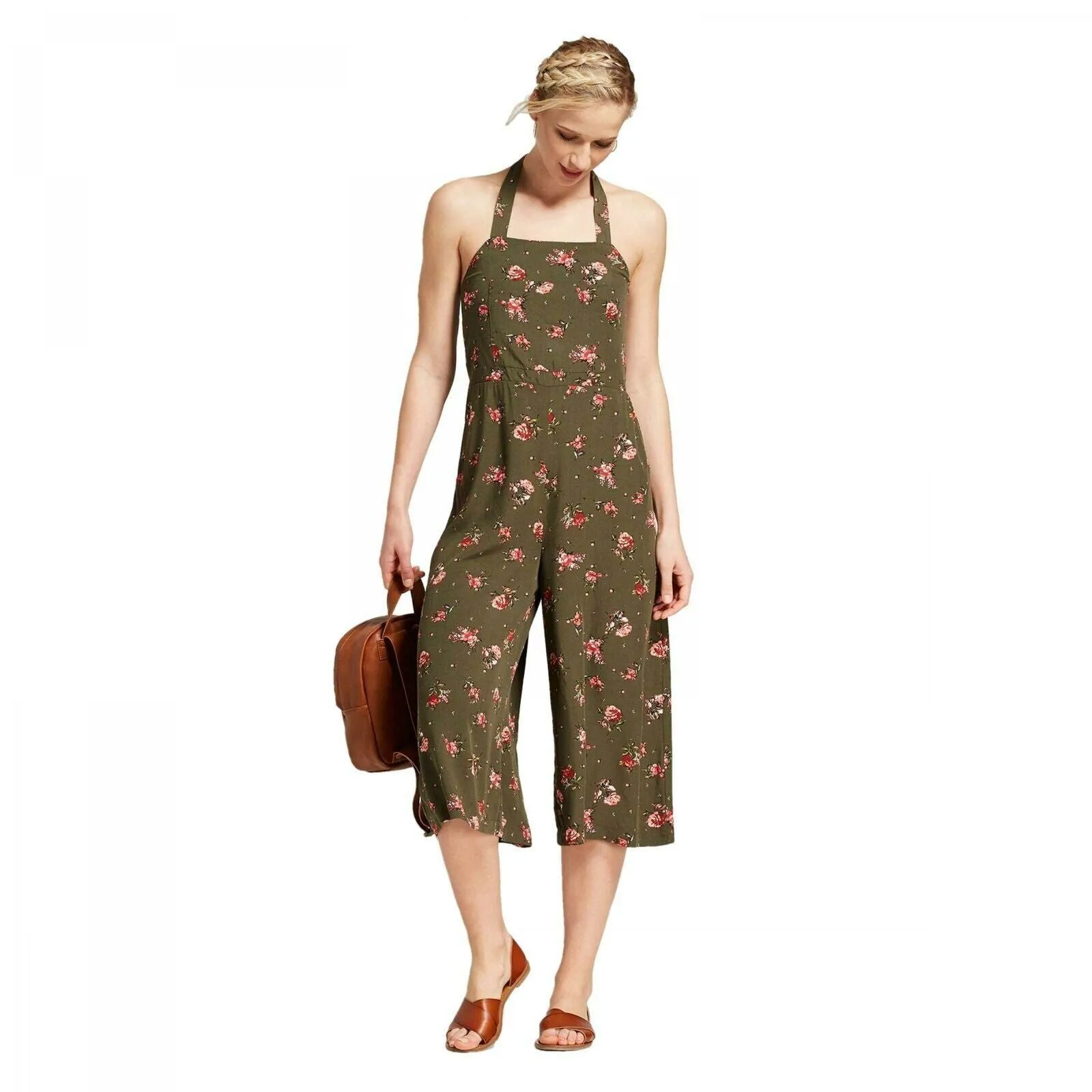 Xhilaration Women's Floral Print Halter Top Overall Jumpsuit