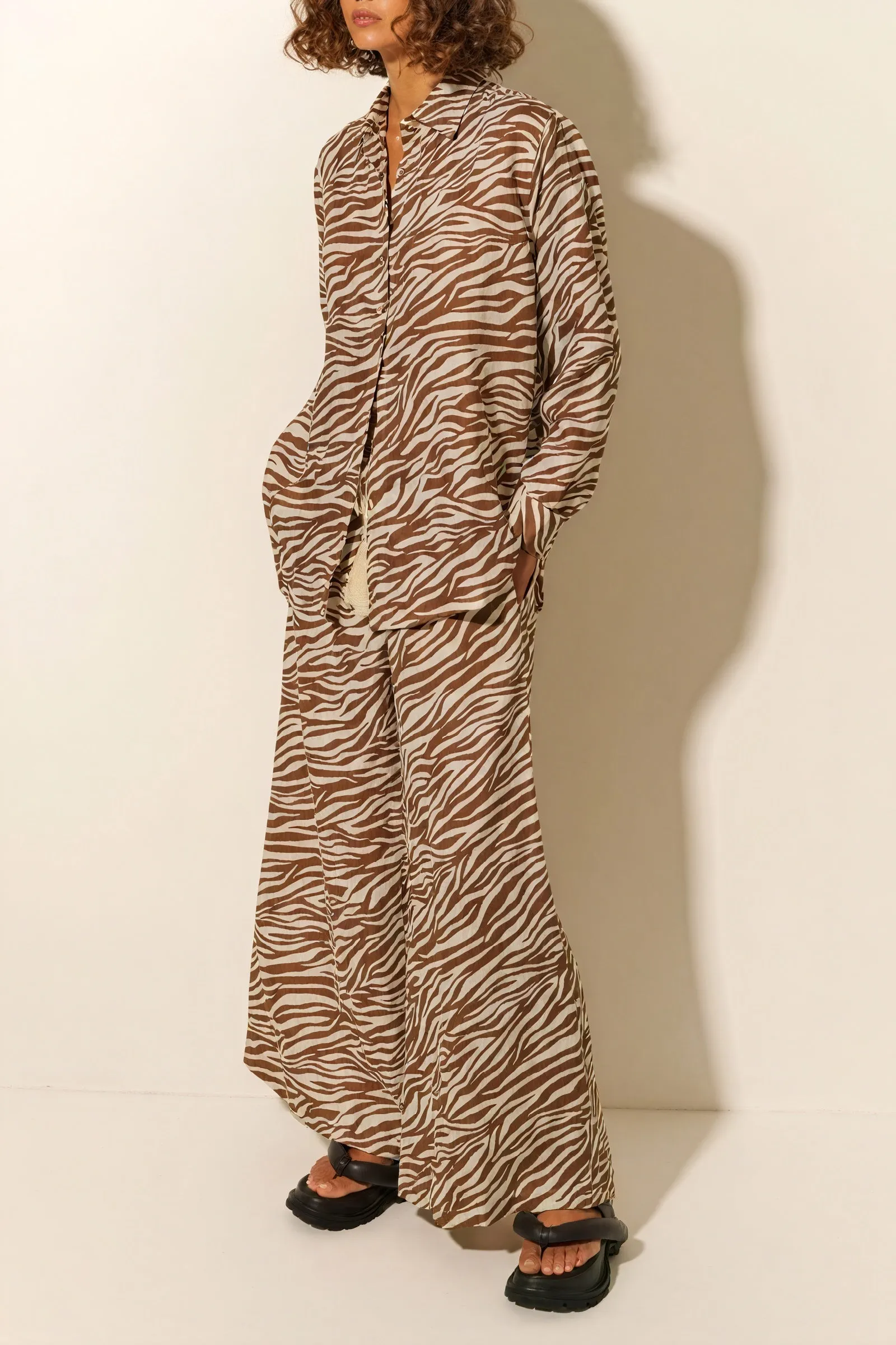 Zebra Print Button-Down & Wide-Leg Set
