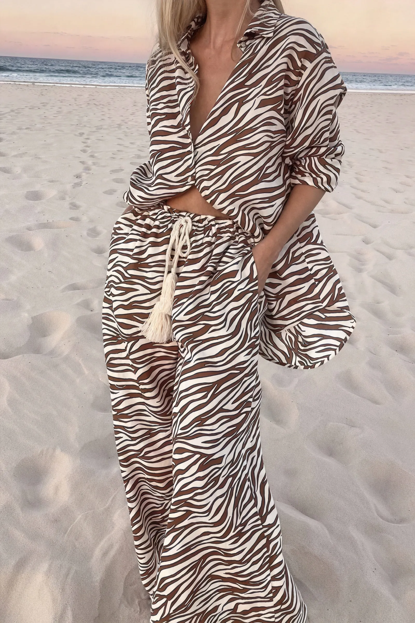 Zebra Print Button-Down & Wide-Leg Set