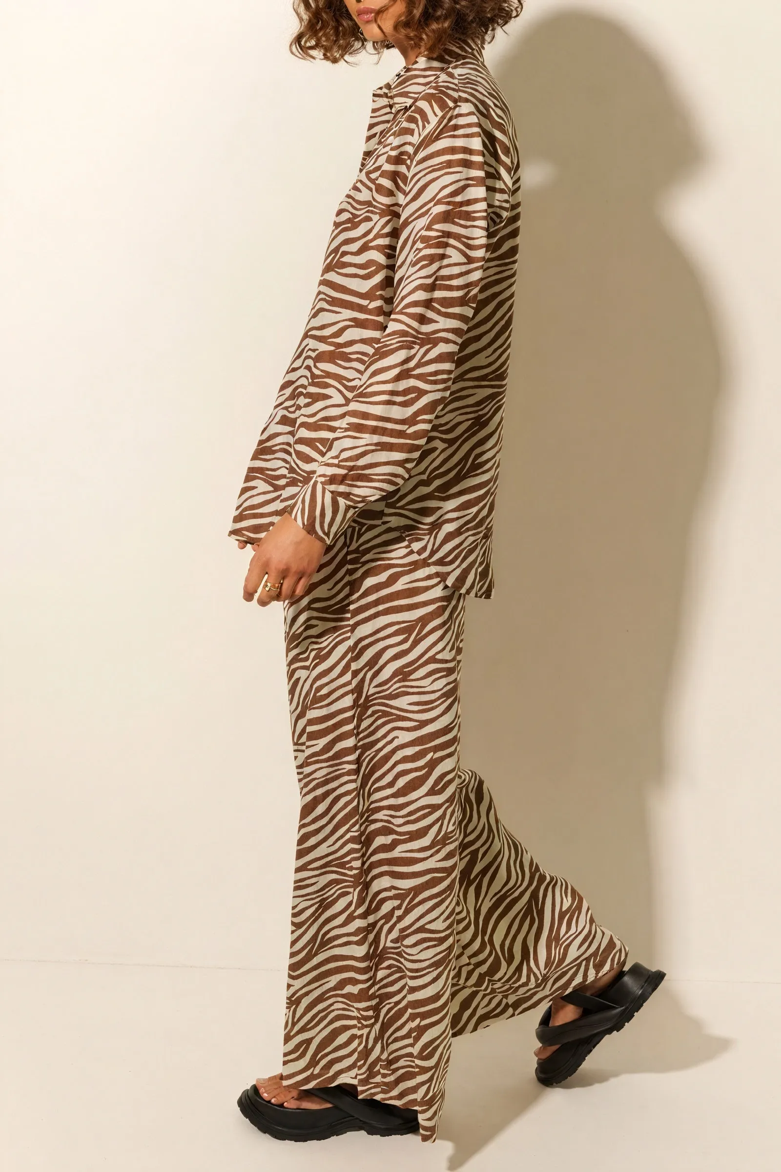 Zebra Print Button-Down & Wide-Leg Set