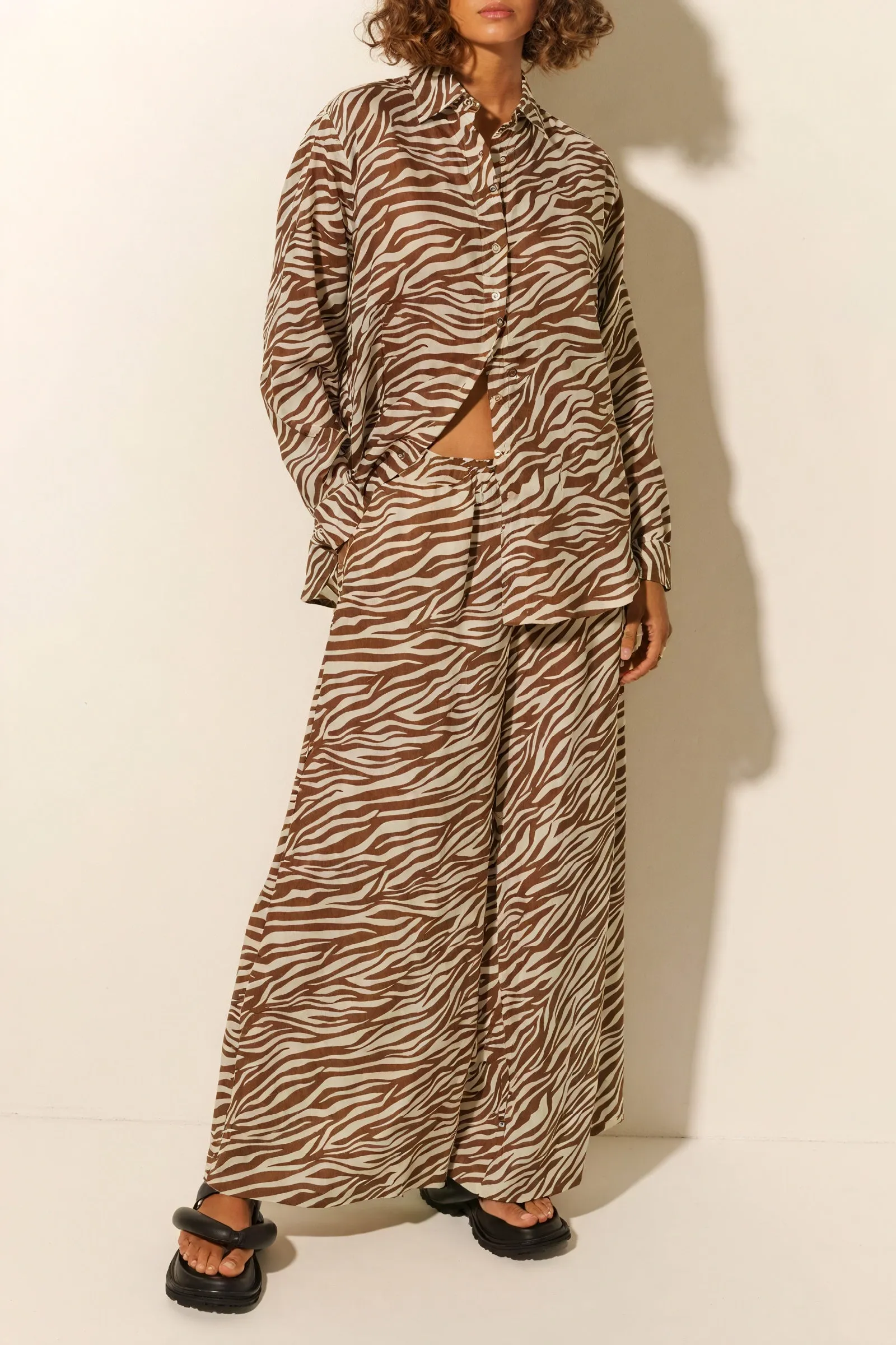 Zebra Print Button-Down & Wide-Leg Set