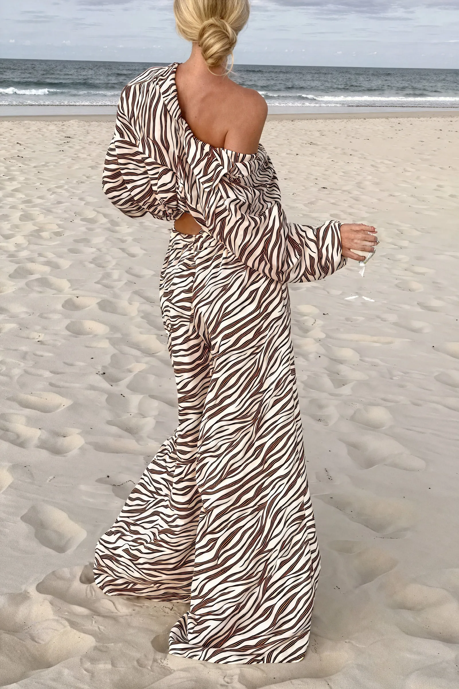 Zebra Print Button-Down & Wide-Leg Set