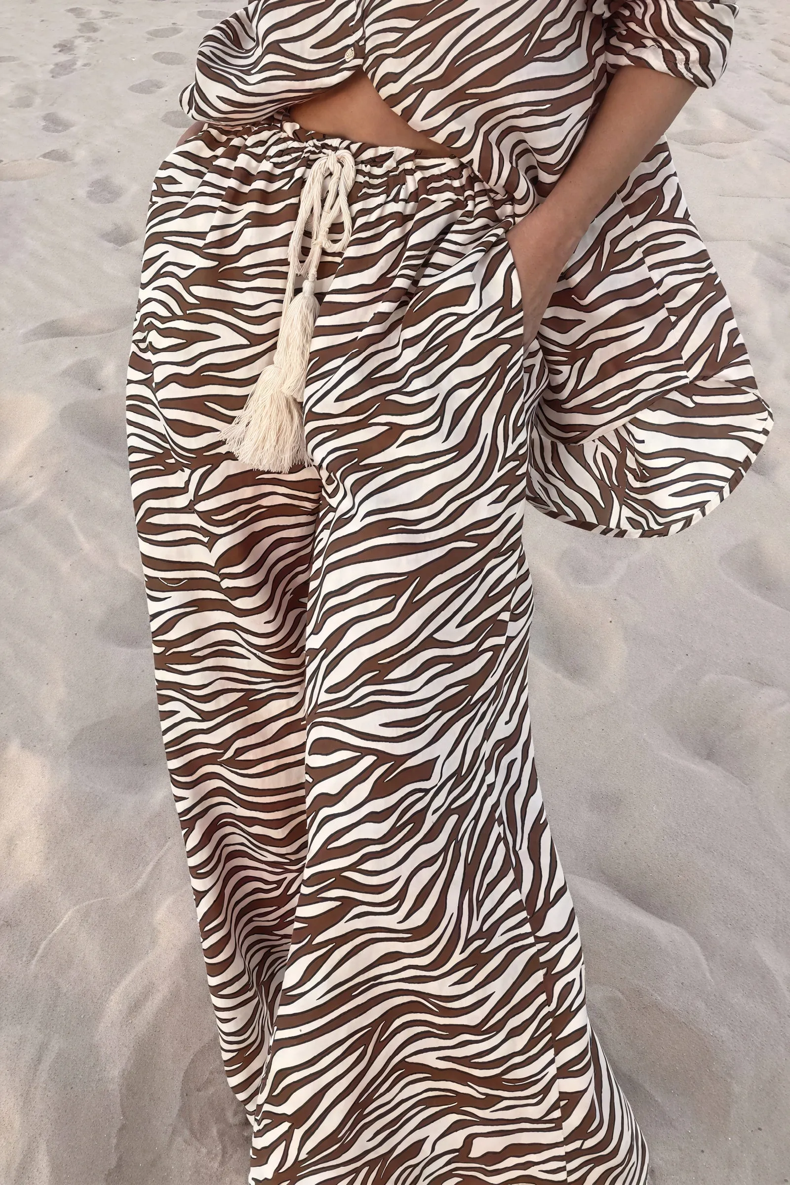 Zebra Print Button-Down & Wide-Leg Set